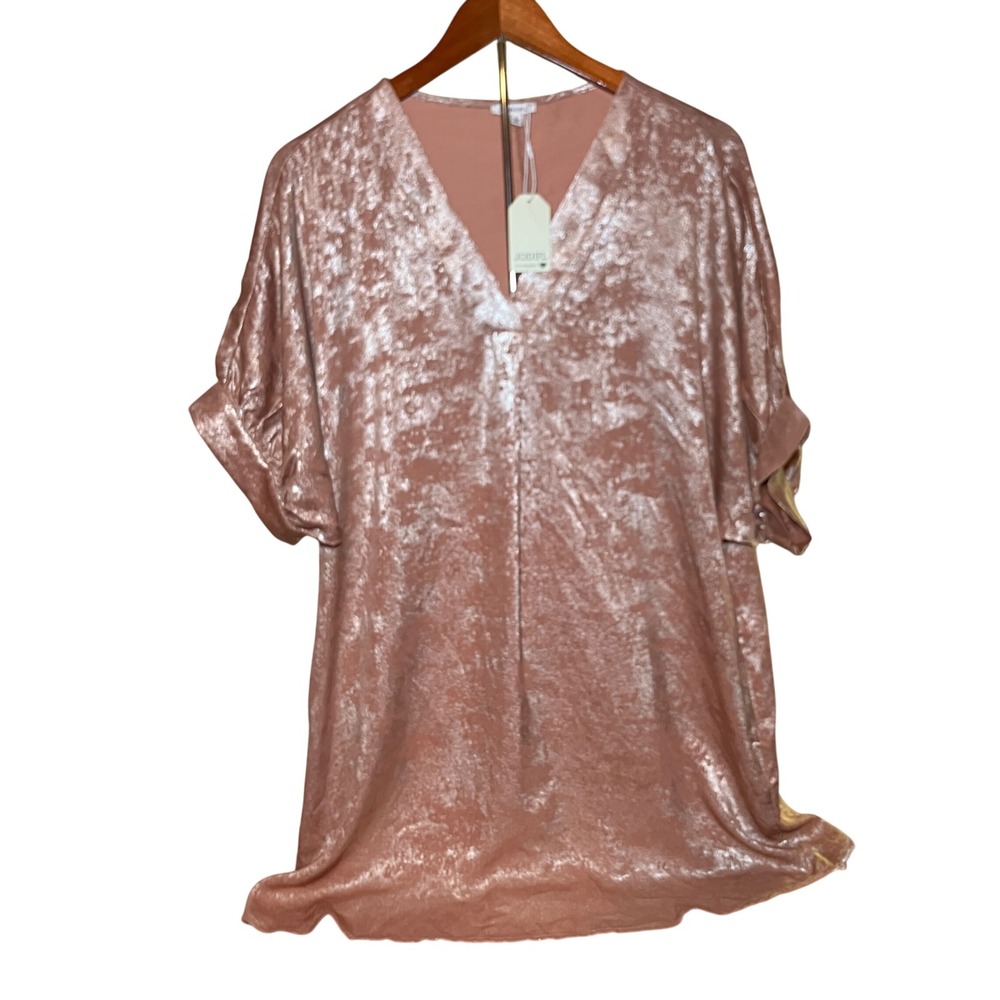 Jodifl Metallic Shimmer Blouse Small/Large Caramel Gold New V-Neck Cuffed Sleeve - Picture 1 of 8